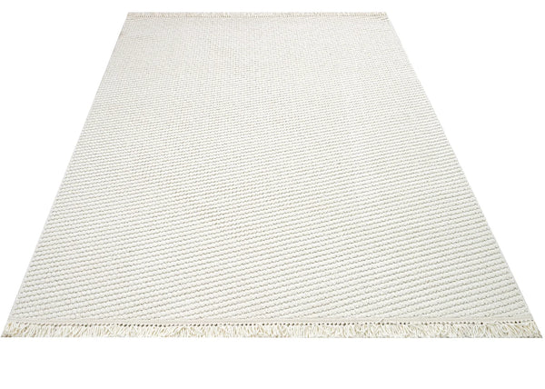 Beyaz Krem Düz Minimalist Triko Halı - Toz Vermez