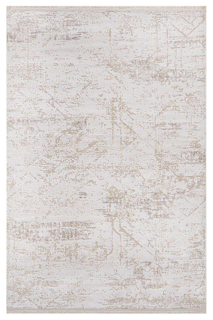 White and Beige Abstract Modern Area Rug – in the living room