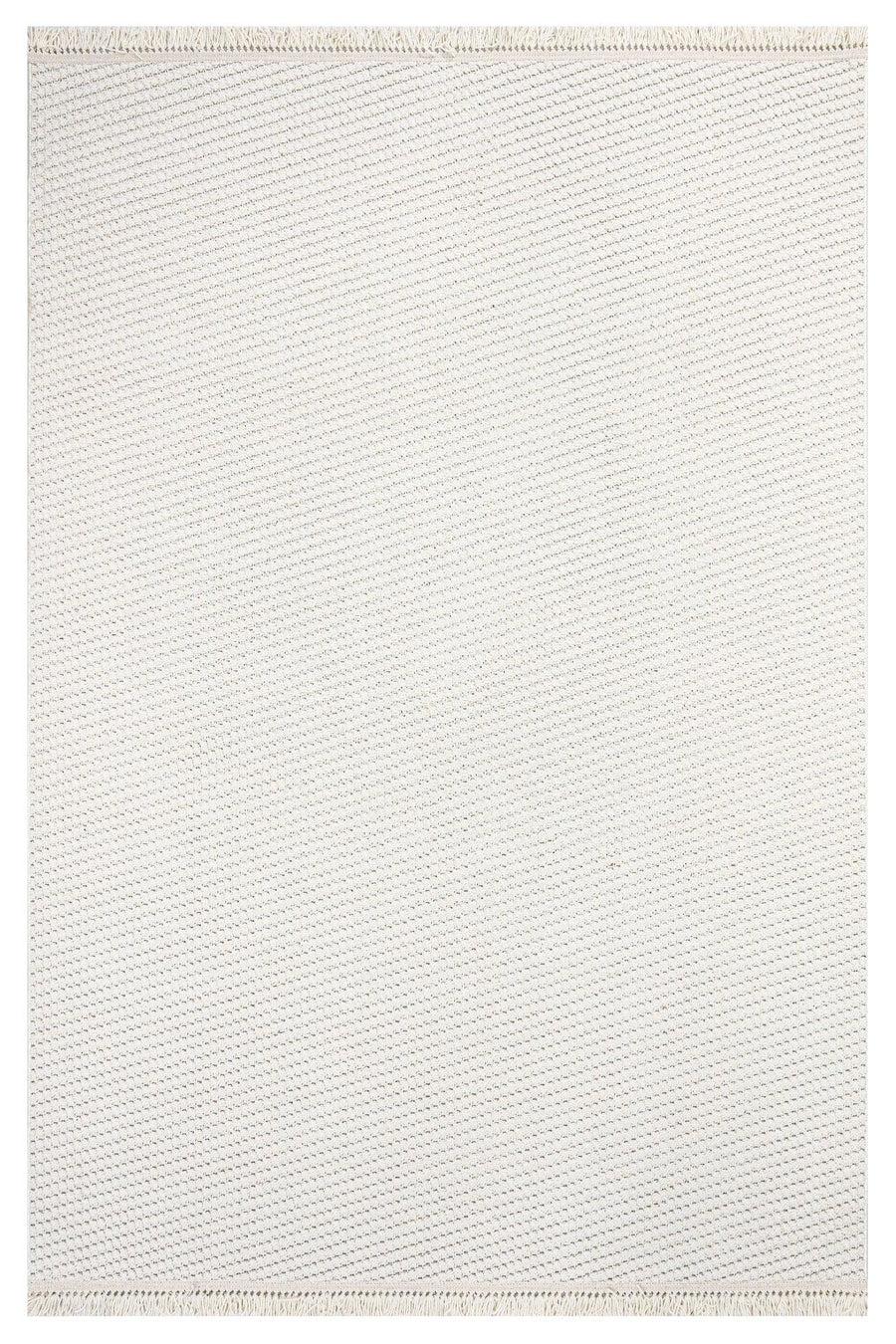 Beyaz Krem Düz Minimalist Triko Halı - Toz Vermez