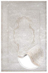 Beige Cream Classic Medallion Living Room Rug - Acrylic