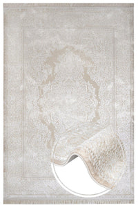Cream Medallion Area Rug with Embossed Texture
