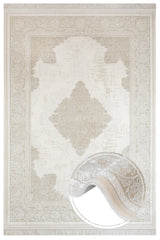 Cream Beige Distressed Medallion Living Room Rug - Acrylic