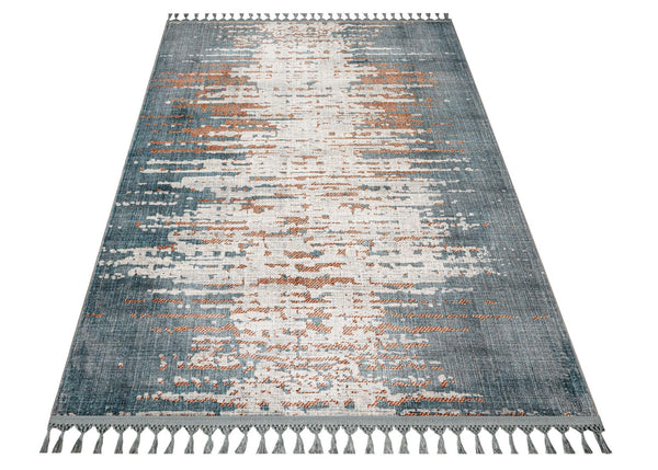 Gri Krem Bohem Dokulu Triko Halı - Yıkanabilir - Kaymaz Taban - Pati Dostu