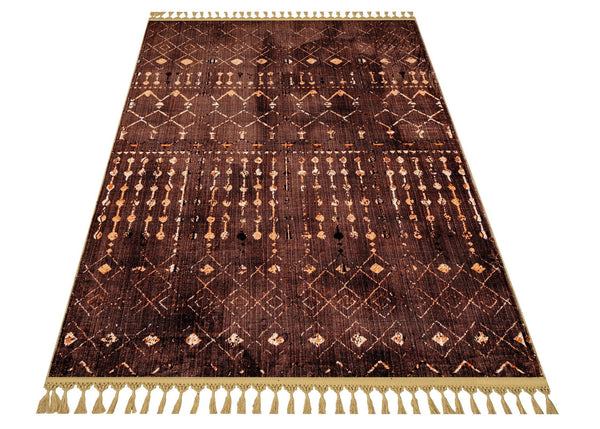 Krem Bohem Geometrik Triko Halı - Yıkanabilir - Kaymaz Taban - Pati Dostu