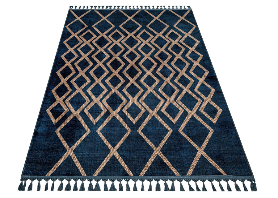 Navy Blue & Beige Geometric Low Pile Area Rug – image 2