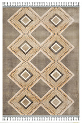 Brown Beige Bohemian Ethnic Geometric Living Room Rug - Polyester