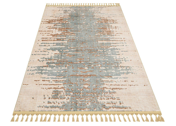 Bej Gri Bohem Dokulu Triko Halı - Yıkanabilir - Kaymaz Taban - Pati Dostu