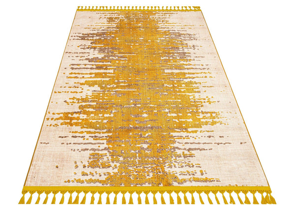 Beyaz Krem Bohem Dokulu Triko Halı - Yıkanabilir - Kaymaz Taban - Pati Dostu