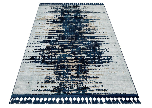 Beyaz Gri Bohem Dokulu Triko Halı - Yıkanabilir - Kaymaz Taban - Pati Dostu