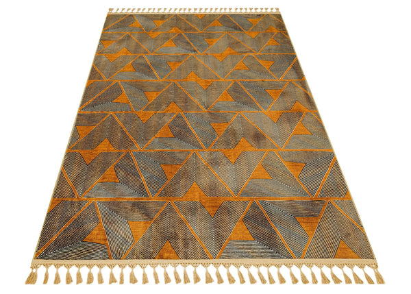 Bej Vizon Bohem Etnik Triko Halı - Yıkanabilir - Kaymaz Taban - Pati Dostu