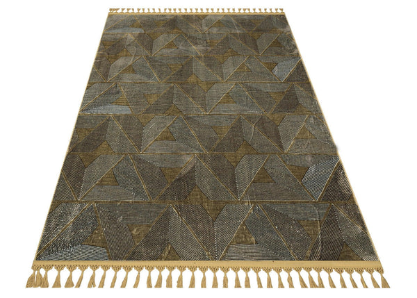 Gri Vizon Bohem Dokulu Triko Halı - Yıkanabilir - Kaymaz Taban - Pati Dostu