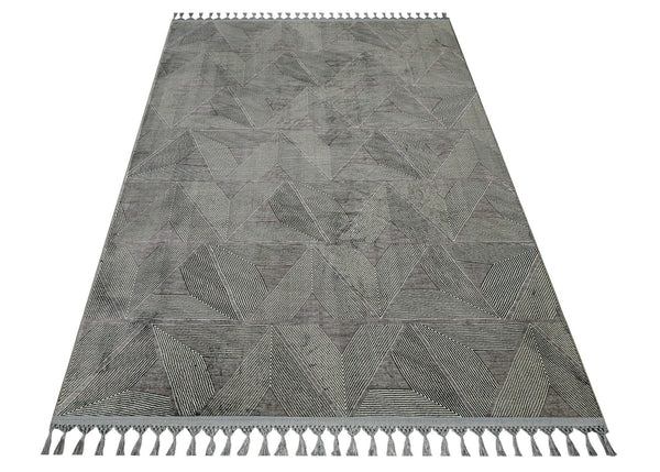 Antrasit Gri Bohem Dokulu Triko Halı - Yıkanabilir - Kaymaz Taban - Pati Dostu