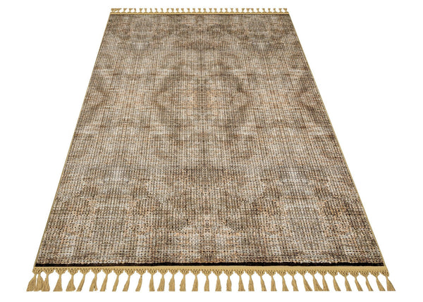 Bej Vizon Bohem Dokulu Triko Halı - Yıkanabilir - Kaymaz Taban - Pati Dostu