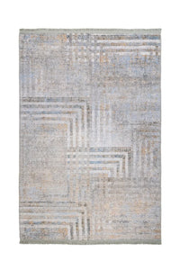 Grey & Blue Geometric Machine Washable Area Rug