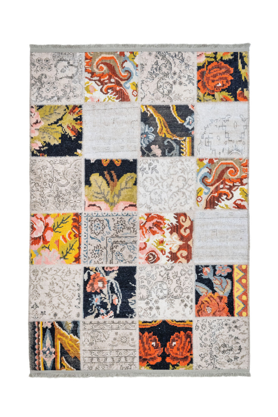 Braslovce Beyaz Patchwork Pamuk ve Şönil Dijital Baskı Halı Pia Monte