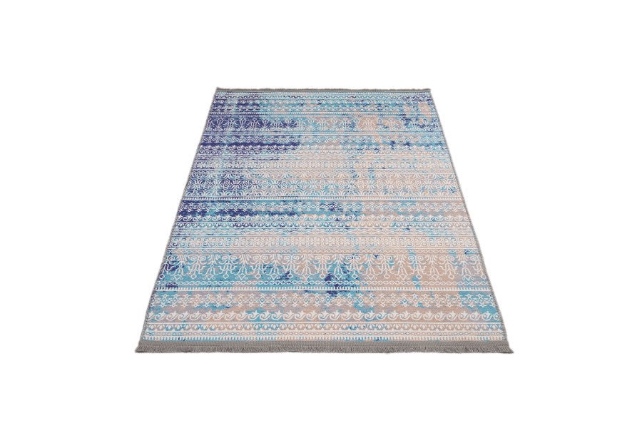 Heerhugowaard Mavi Geometrik Pamuk ve Şönil Dijital Baskı Halı Pia Monte