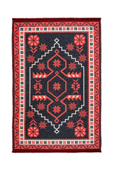 Geometrik Desenli Siyah Kırmızı Etnik Halı 2209