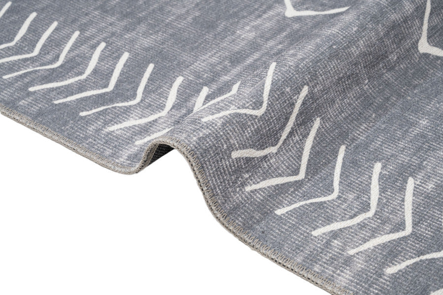 Roosendaal Gri Geometrik Pamuk ve Şönil Dijital Baskı Halı Pia Monte