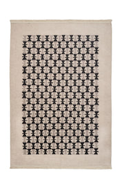 Antrasit Bej Bordürlü Damalı Halı - Yıkanabilir - Kaymaz Taban - Pati Dostu