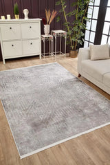 Geometric Gray Light Gray Modern Living Room Rug - Polyester