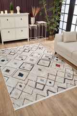 Beige Brown Modern Geometric Living Room Rug Squares - Polyester