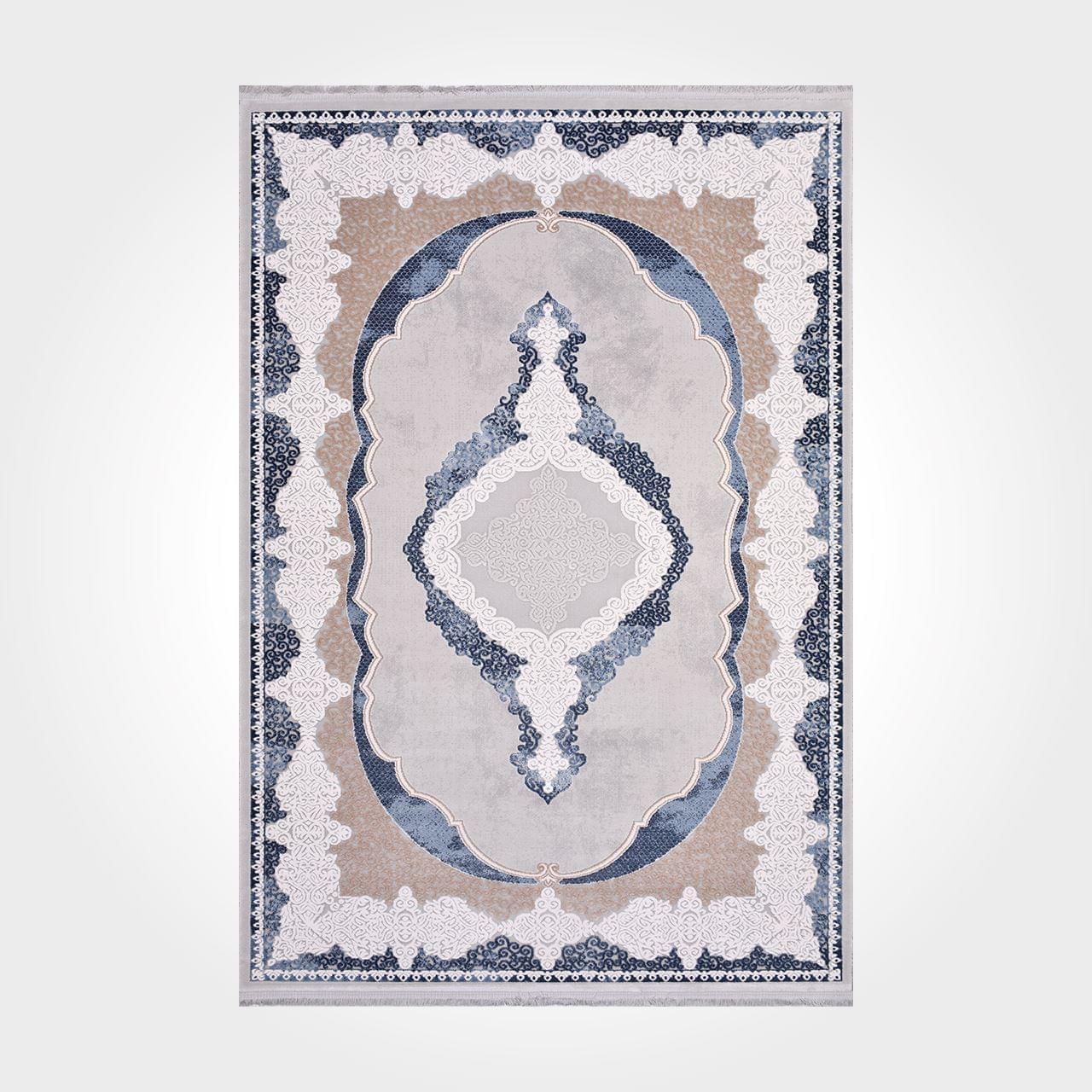 Adaline Gri Mavi Klasik Çerçeveli Triko Akrilik Makine Halısı - Makine Halısı - HALI.NET