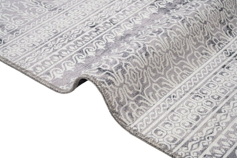 Ajdovscina Gri Çizgili Pamuk ve Şönil Dijital Baskı Halı - Dijital Baskı - HALI.NET