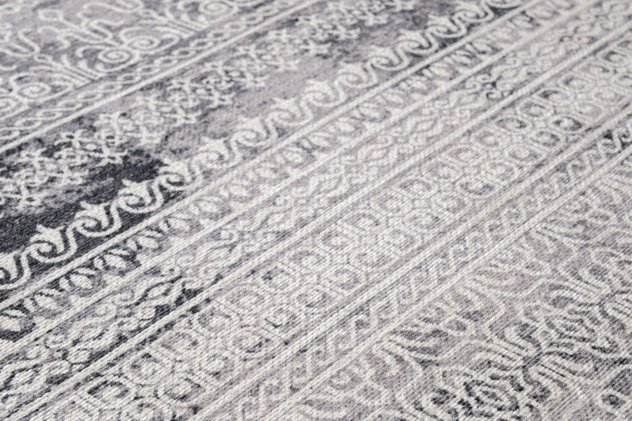 Ajdovscina Gri Çizgili Pamuk ve Şönil Dijital Baskı Halı - Dijital Baskı - HALI.NET