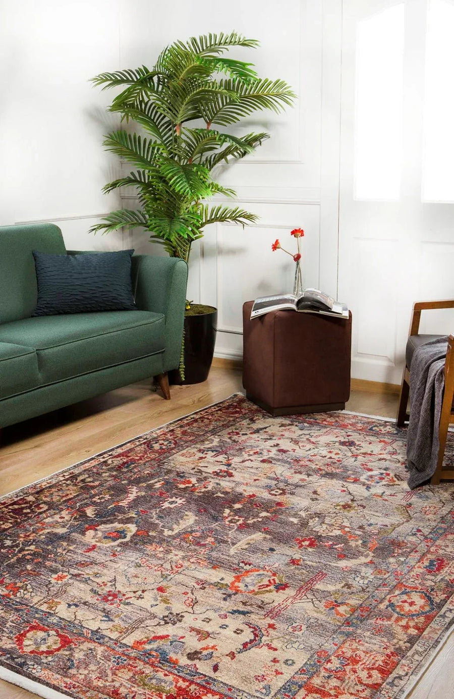 Renkli Eskitme Klasik Halı - Yıkanabilir - Kaymaz Taban - Pati Dostu