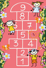 Pink White Hopscotch Kids Room Rug - Polyester Digital Print