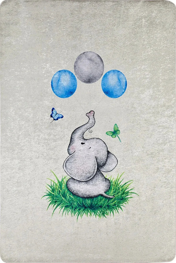 Bej Beyaz Figürlü Modern Halı - Yıkanabilir - Kaymaz Taban - Pati Dostu