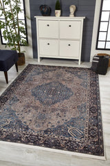 Blue Gray Distressed Medallion Living Room Rug - Polyester