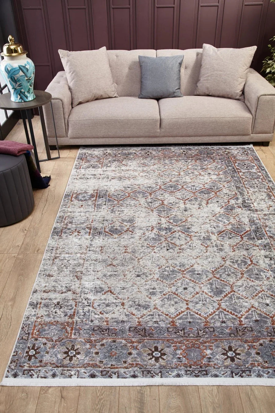 Gri Dokulu Minimalist Halı - Yıkanabilir - Kaymaz Taban - Pati Dostu
