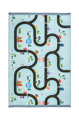 Checked Pattern Blue and Black Digitally Printed Rug