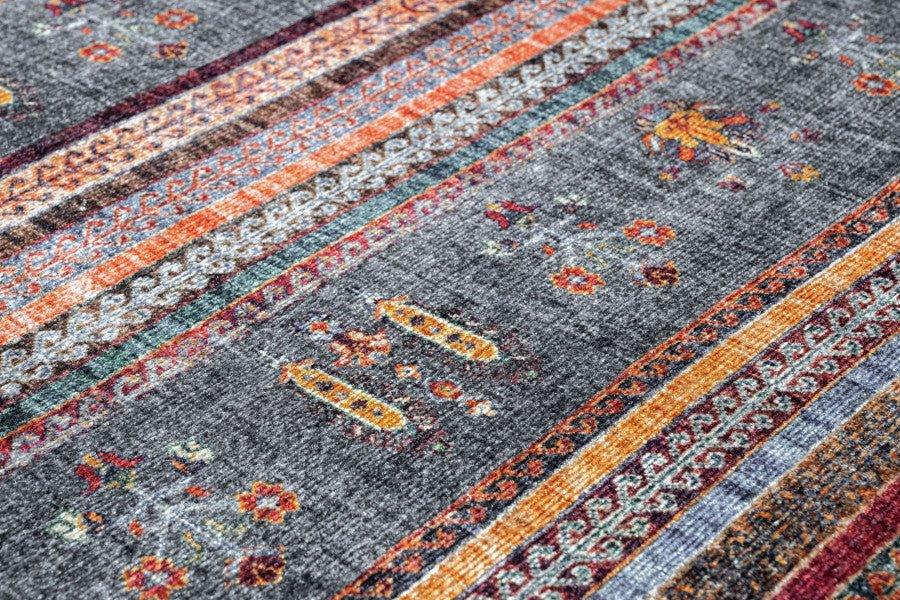 Kırmızı Bohem Bordürlü Halı - Yıkanabilir - Kaymaz Taban - Pati Dostu