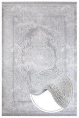Grey White Classic Medallion Living Room Rug - Acrylic