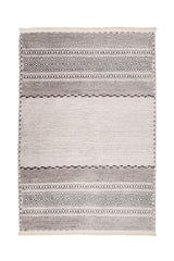 Light Gray Dark Gray Bohemian Geometric Living Room Rug - Cotton Handwoven