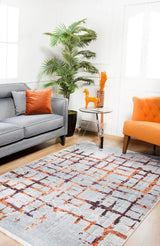 Gray Orange Modern Living Room Rug Grid
