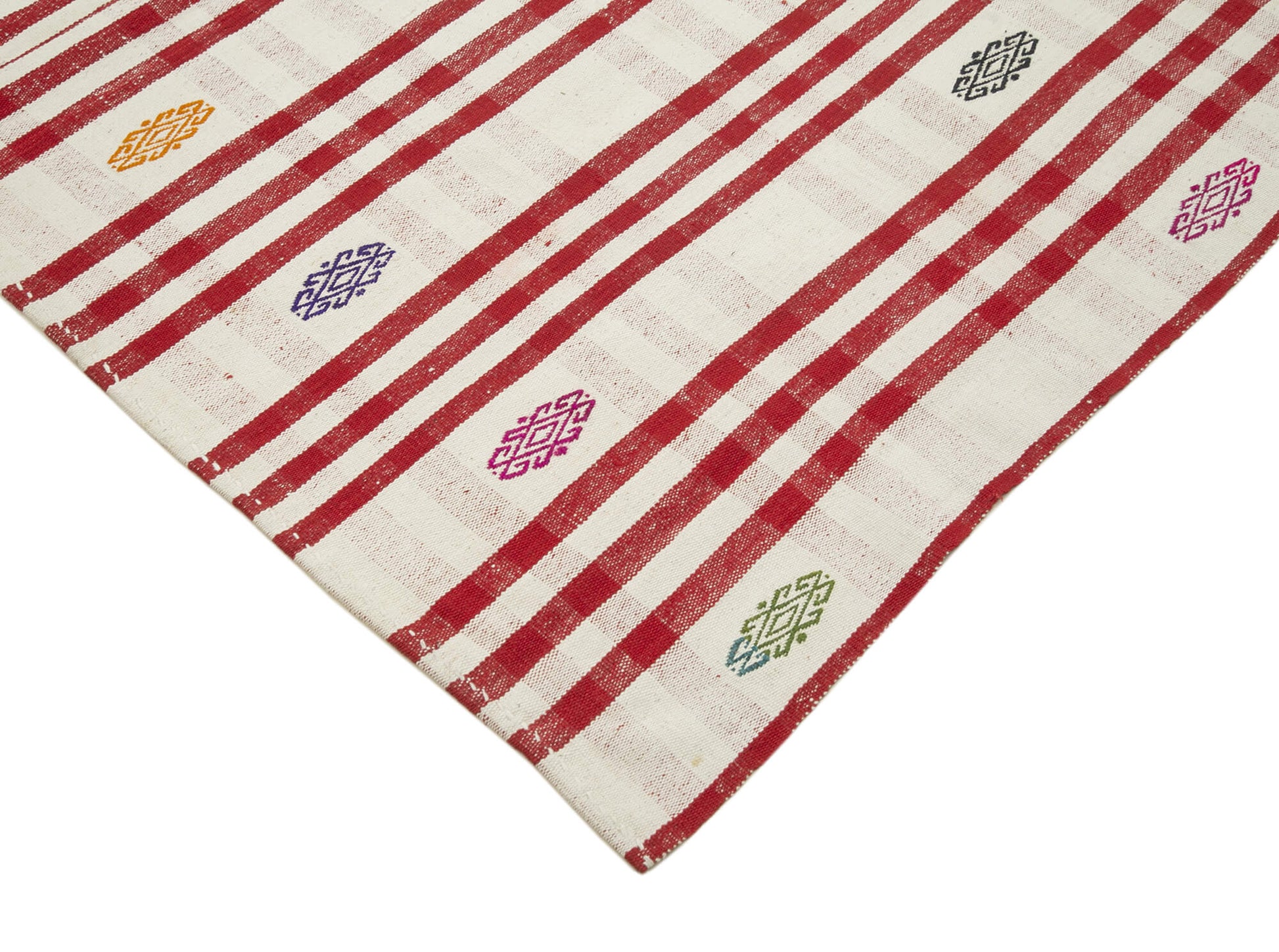 Anatolian Kilim Kırmızı Çizgili Pamuk Yün El Dokuma Halısı 196x258 - El Dokuma - HALI.NET