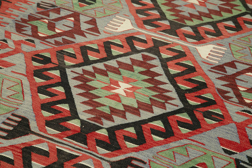 Anatolian Kilim Kırmızı Geometrik Pamuk Yün El Dokuma Halısı 161x309 - El Dokuma - HALI.NET