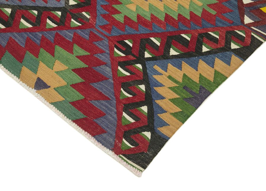 Geometrik Desenli Kırmızı Çok Renkli El Dokuma Kilim 175x310 cm – Oturma odası kullanımı