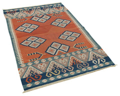 Anatolian Kilim Turuncu Geometrik Pamuk Yün El Dokuma Halısı 108x164 - El Dokuma - HALI.NET