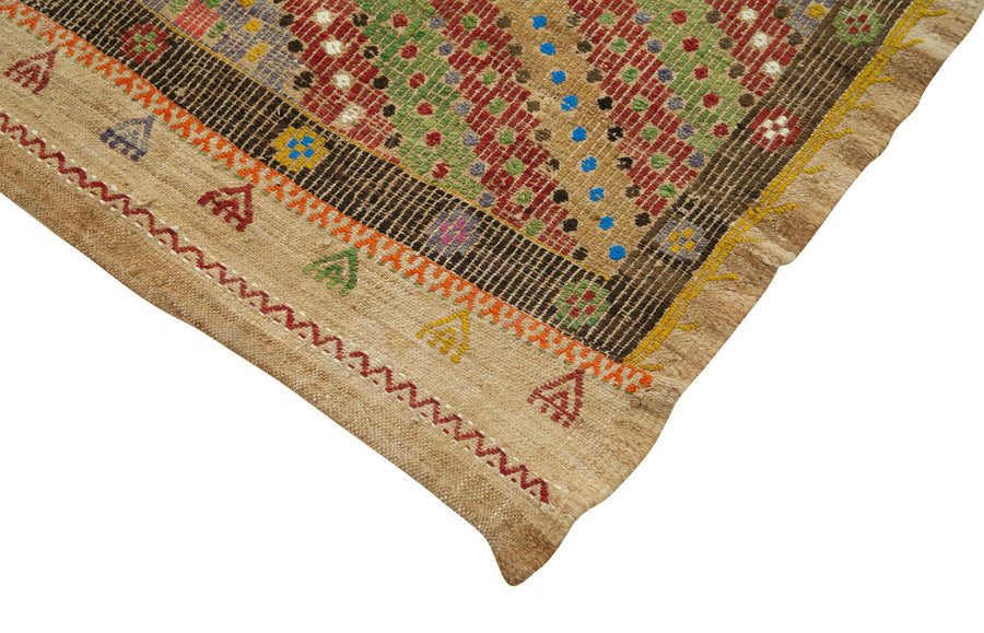 Beige & Red Geometric Turkish Flatweave Kilim Rug 112x247 cm (3'8" x 8'1") – in the hallway