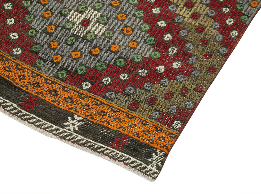 Etnik Kırmızı Kilim El Dokuma Gri Kök Boyalı 86x373 cm 29258 – Koridor kullanımı