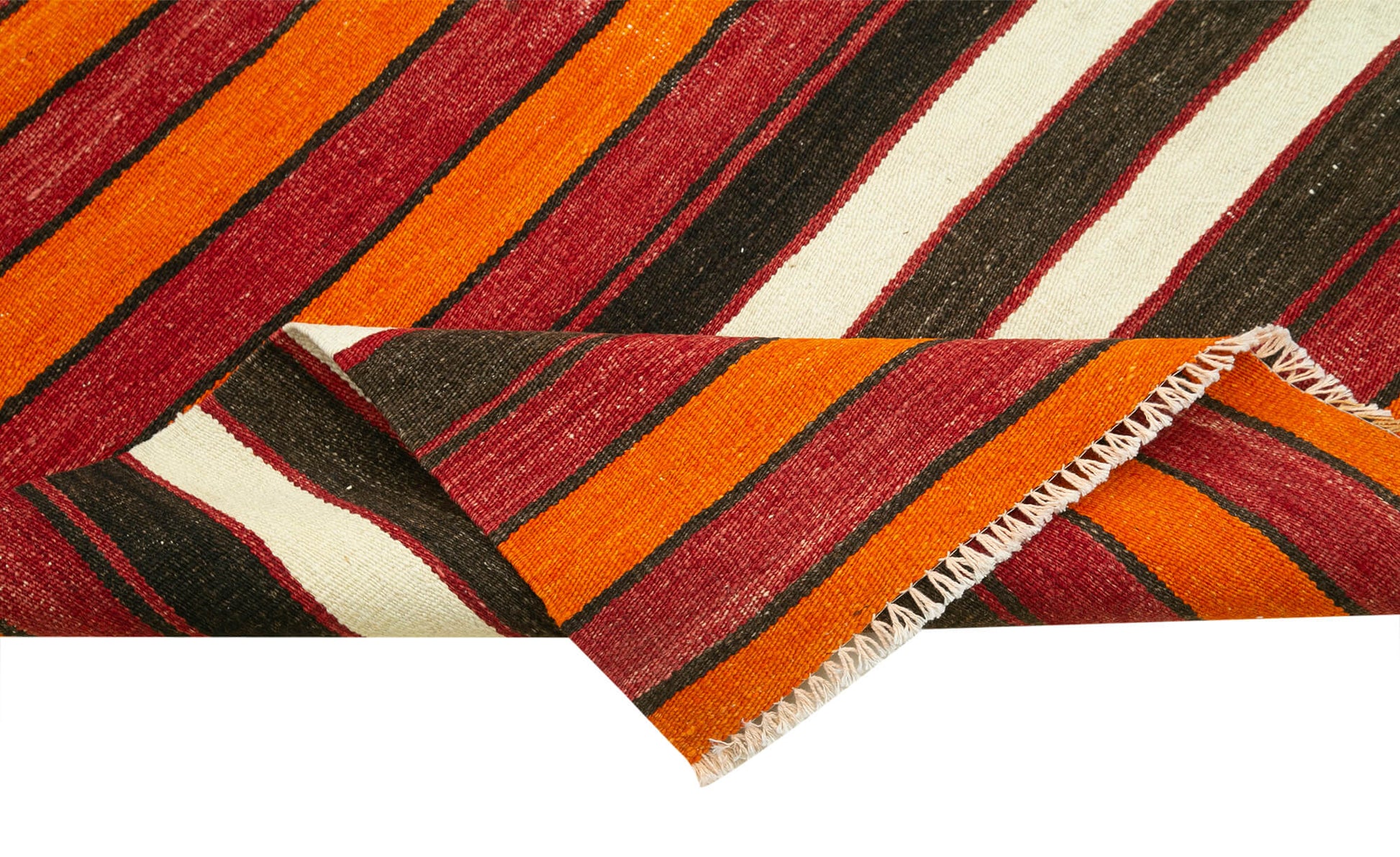 Anatolian Runner Beyaz Çizgili Pamuk Yün El Dokuma Halısı 89x316 - El Dokuma - HALI.NET