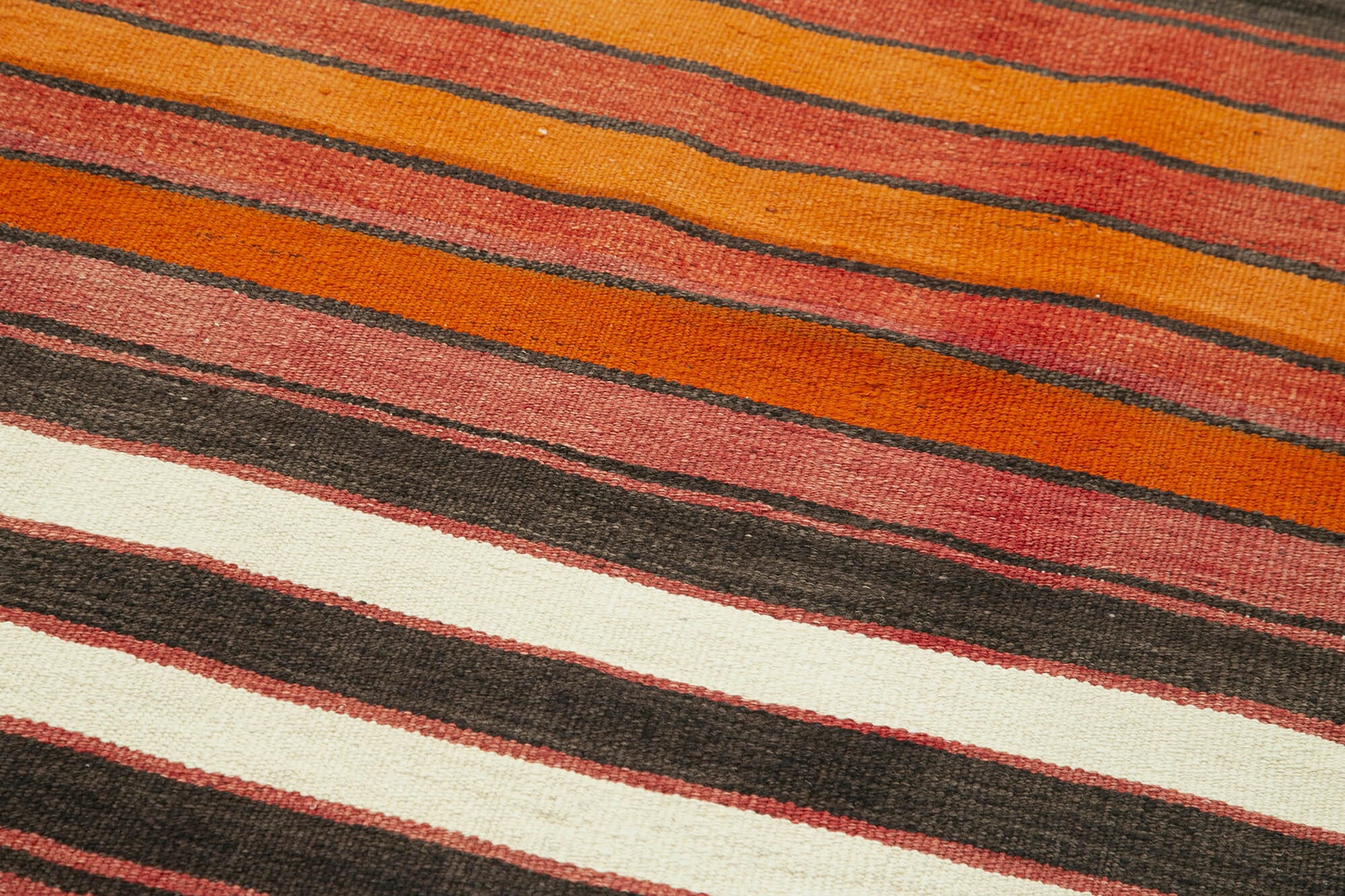 Anatolian Runner Beyaz Çizgili Pamuk Yün El Dokuma Halısı 92x319 - El Dokuma - HALI.NET