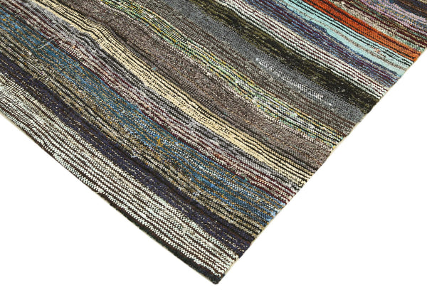 Anatolian Runner Gri Çizgili Pamuk Yün El Dokuma Halısı 154x369 - El Dokuma - HALI.NET