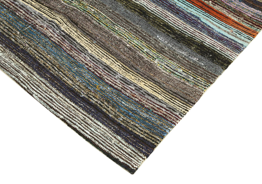 Grauer handgeknüpfter Wollteppich Gestreift 154x369 cm – im Flur