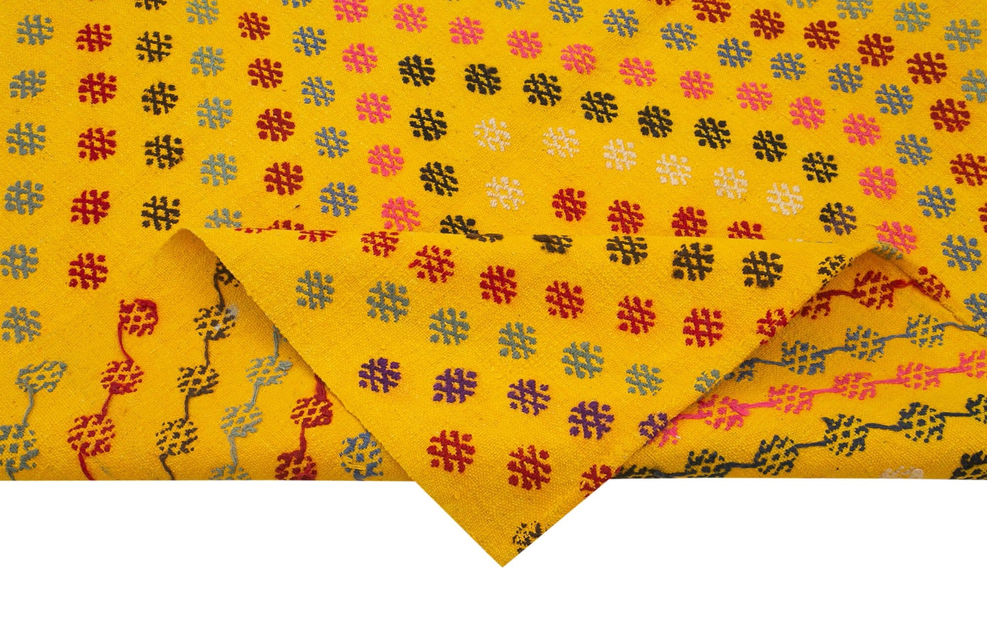 Anatolian Runner Sarı Çizgili Pamuk Yün El Dokuma Halısı 120x370 - El Dokuma - HALI.NET