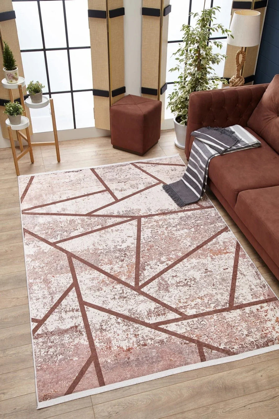Vizon Geometrik Modern Halı - Yıkanabilir - Kaymaz Taban - Pati Dostu